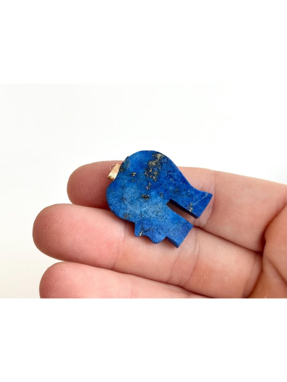 Lapis Lazuli Lucky Elephant Gold Overlay Sterling Silver 925 Vintage Pendant - Picture 5 of 9